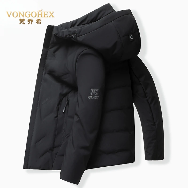 VONGOHEX休闲羽绒服男士短款加厚新款秋冬季连帽保暖白鸭绒外套