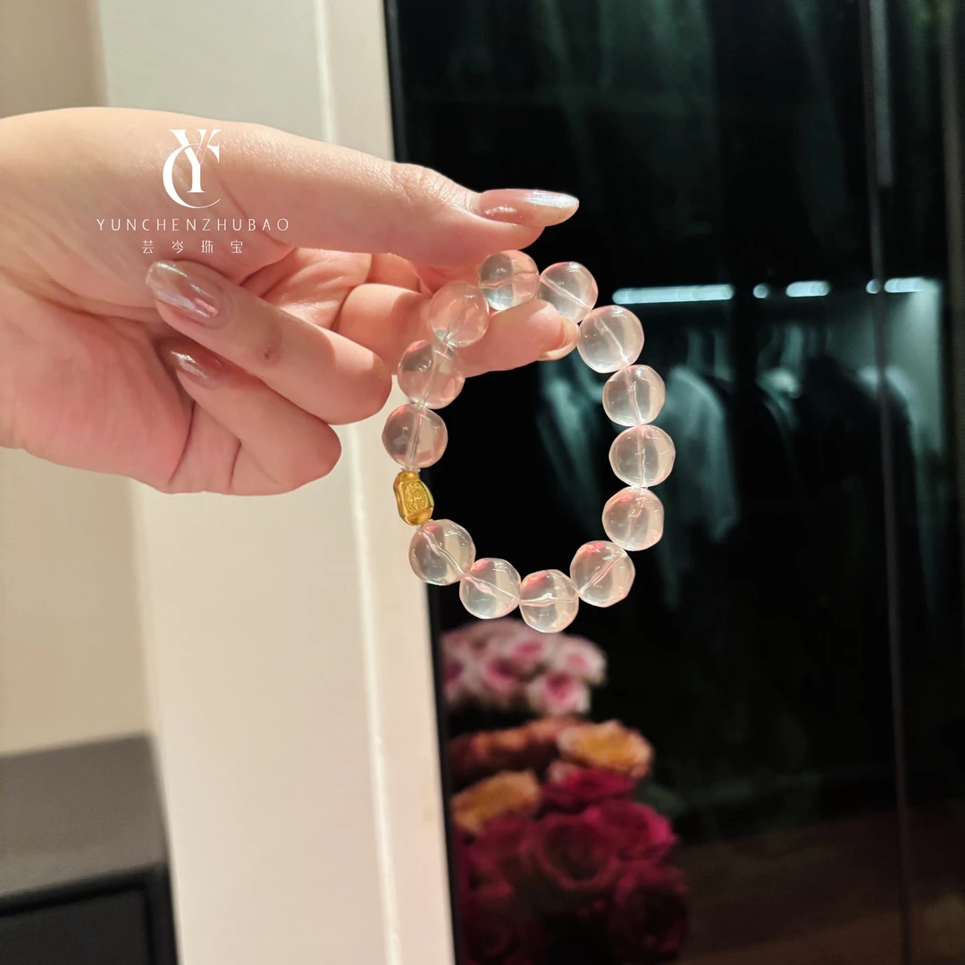 莫桑比克粉水晶菠萝珠18k金手串