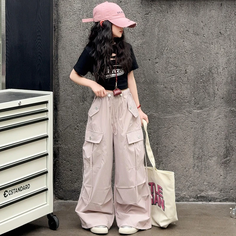 女童夏装工装裤2025新款女孩洋气中大童夏季休闲裤儿童时髦阔腿裤