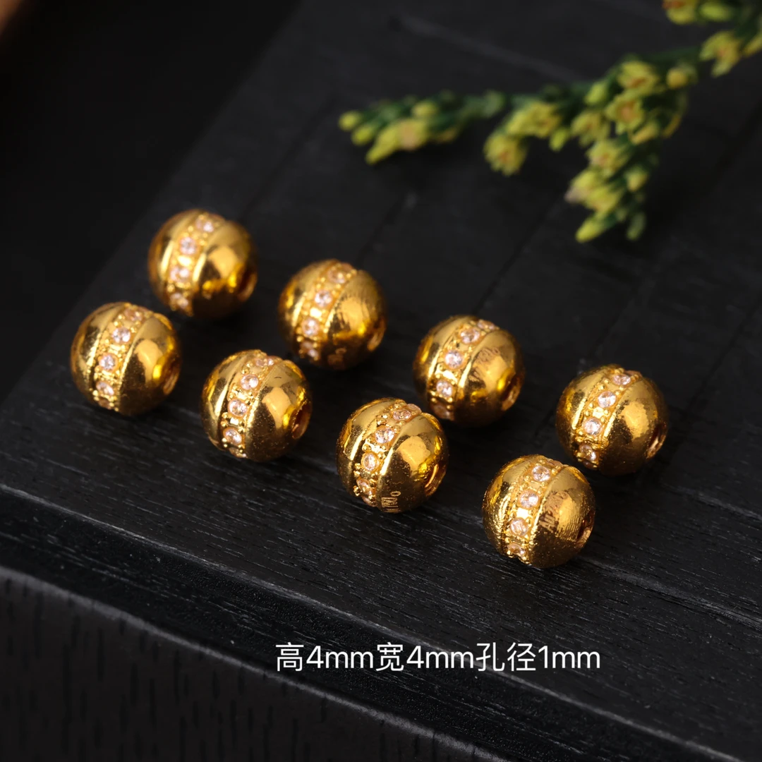 【来福工厂】18k金豪镶爆闪4mm汉堡金珠隔珠配饰配件