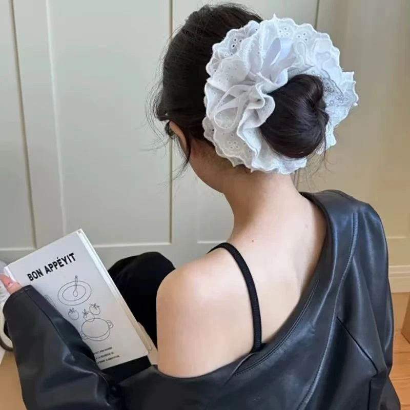 甜美复古四层蕾丝边少女发圈大号洛丽塔风格镂空抽绳布料手工饰品