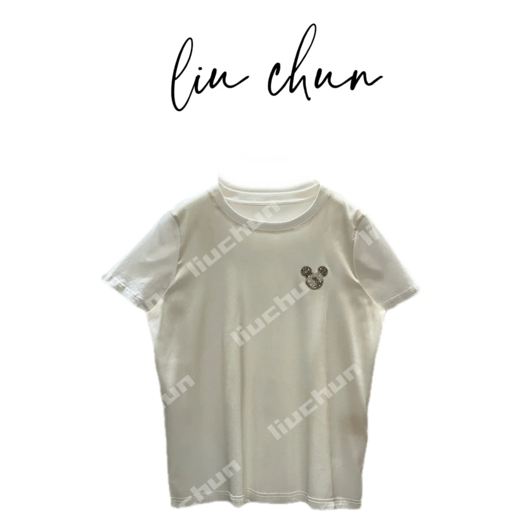 《CHUN》烫钻装饰AB面桑蚕丝T恤