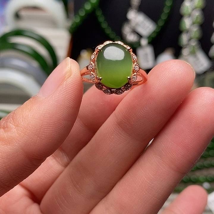 和田玉银S925镶嵌戒指