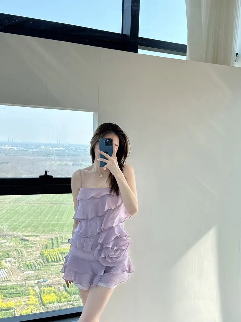 ZX推荐【薄纱樱】吊带裙百搭冬季蛋糕裙连衣裙显瘦无袖褶皱甜美