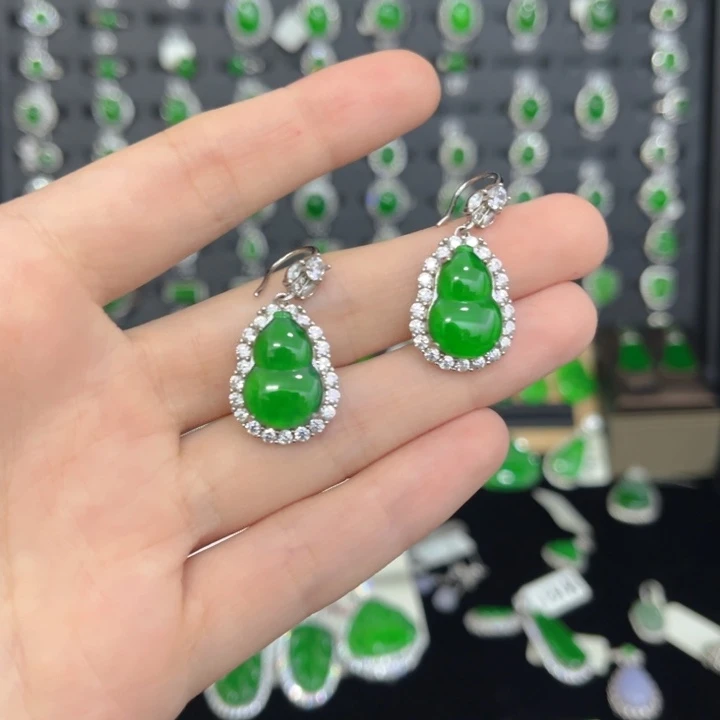 银S925镶嵌戒指翡翠葫芦耳钩