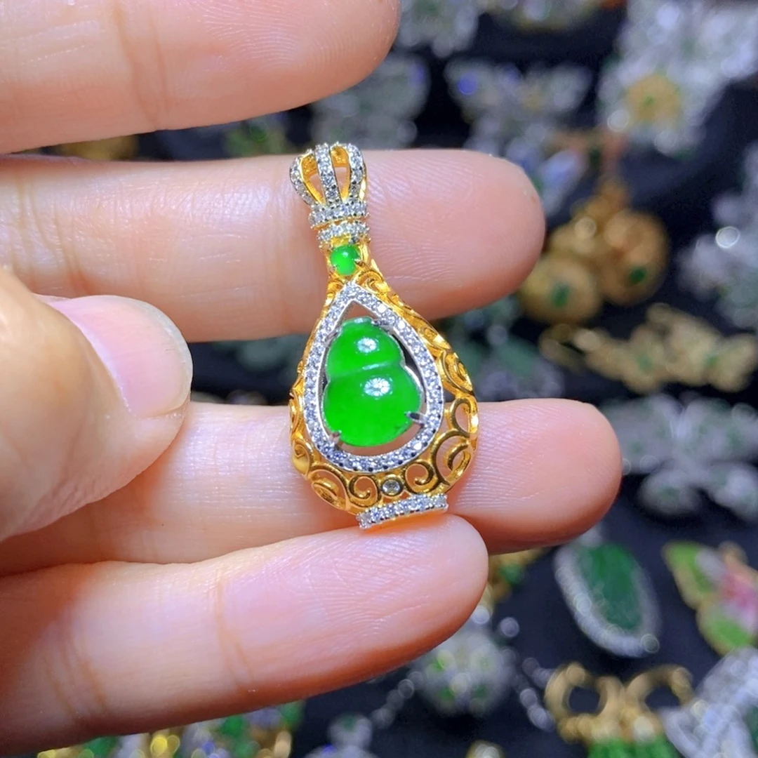 翡翠银S925镶嵌套链天然翡翠