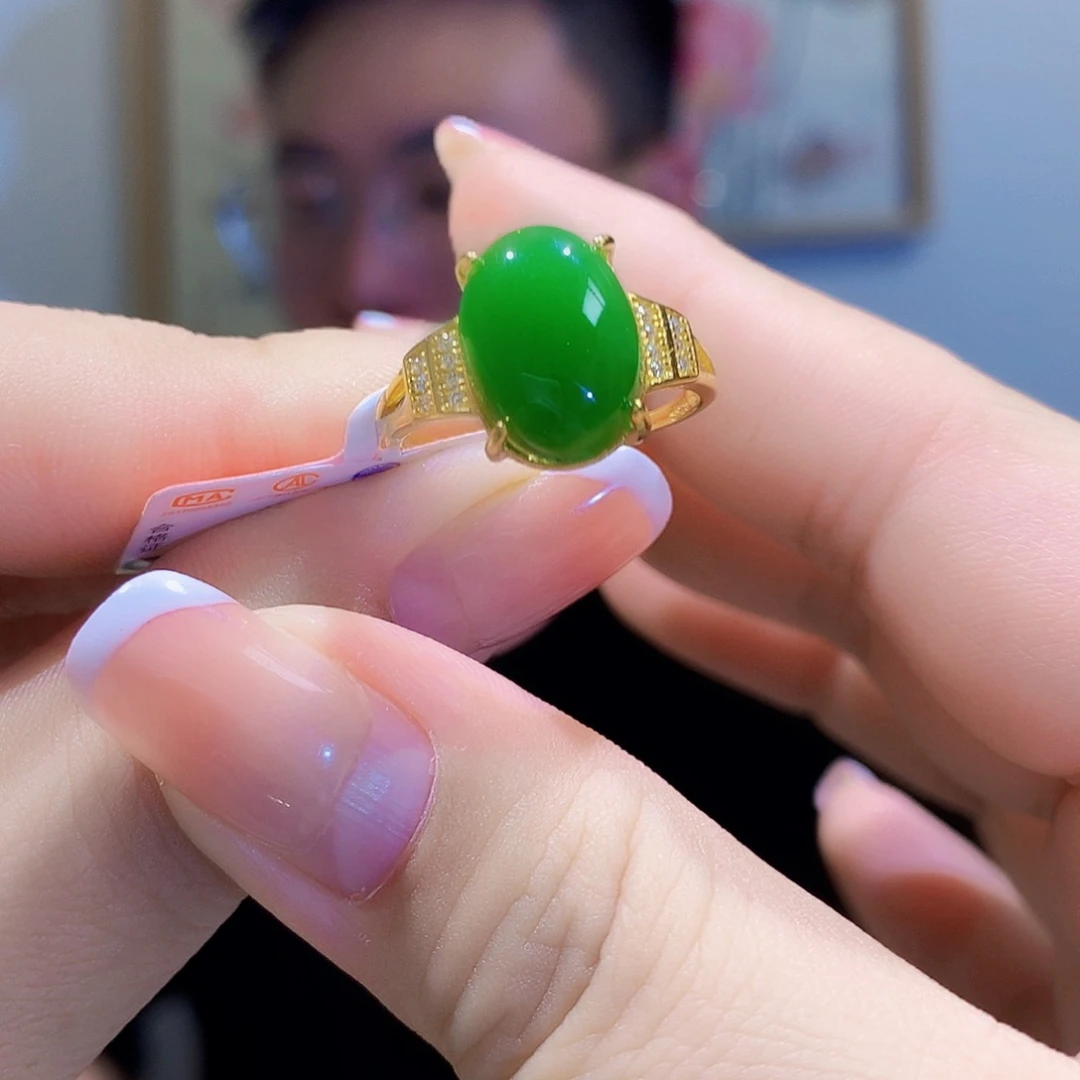 和田玉（碧玉）戒指银S925镀金镶嵌