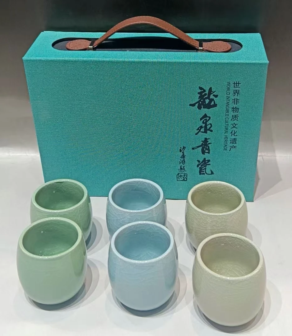 龙泉敬悦青瓷小茶杯三色哥窑开片