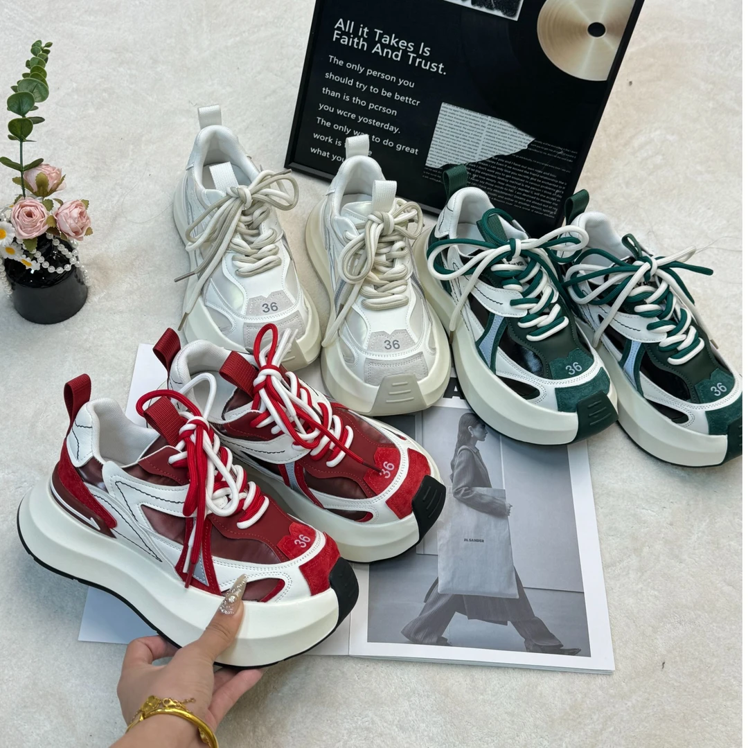 新款真皮厚底拼色时尚潮流休闲鞋阿甘鞋25XX0046