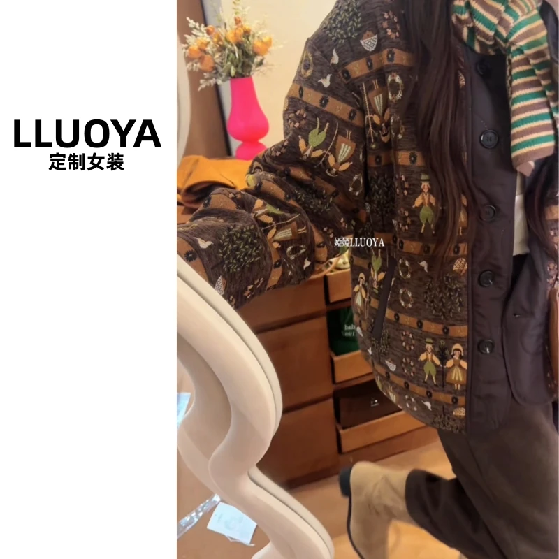 LLUOYA - 中古雪尼尔提花复古棉服外套