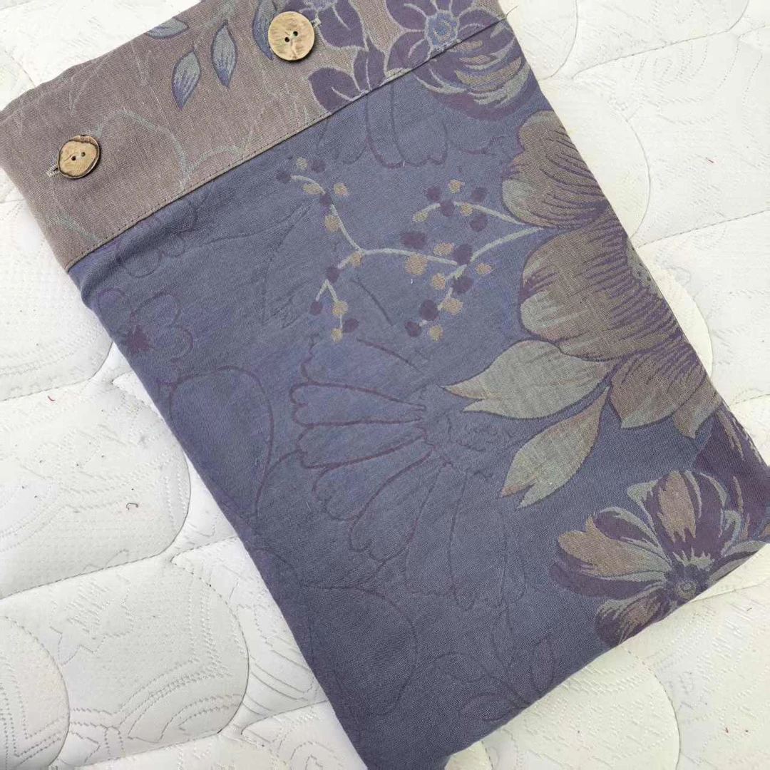 枕套  蓝色优雅纯棉双层纱椰壳扣大枕套一对装