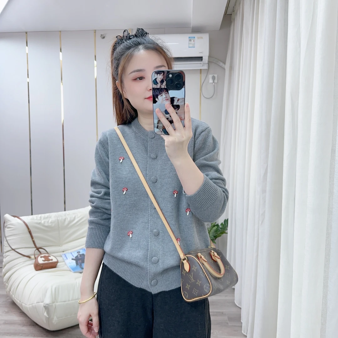 【小雅定制】小蘑菇圆领细针织软糯毛衣开衫2025新款显瘦百搭上衣