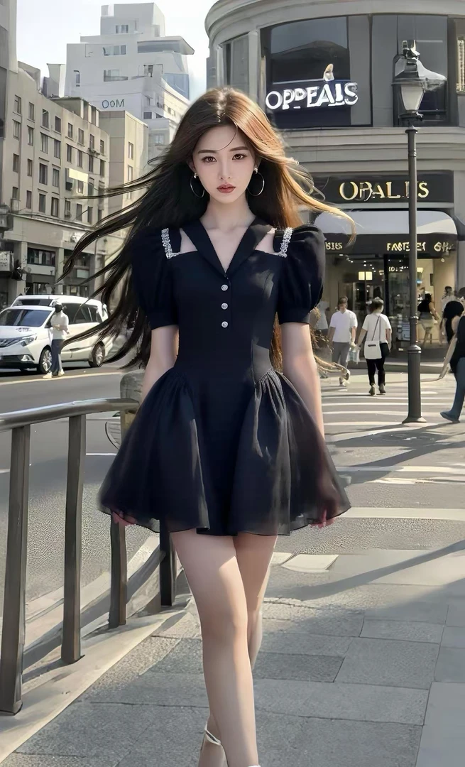 夏季新款2025纯欲温柔风黑色V领收腰轻奢优雅高级氛围感连衣裙