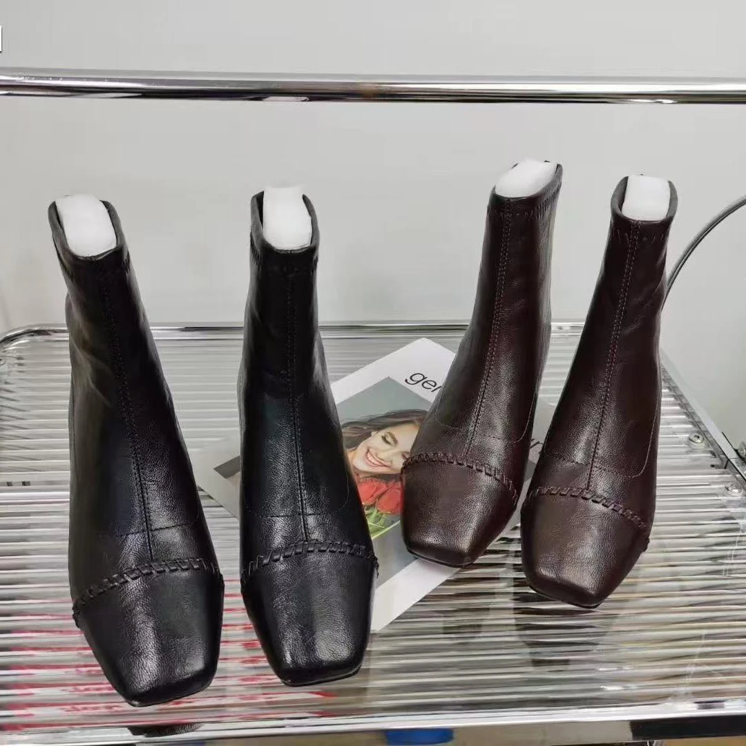冬季马丁靴时尚女时装靴修面皮高跟短筒法式女靴9036