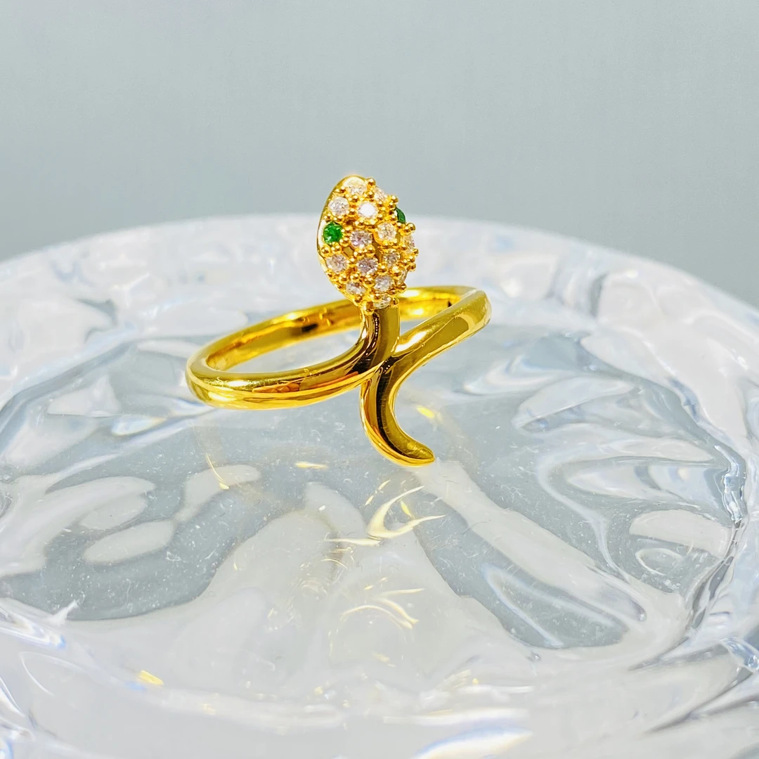 足金999 黄金镶嵌金蛇灵蛇戒指 女款18# 0.99