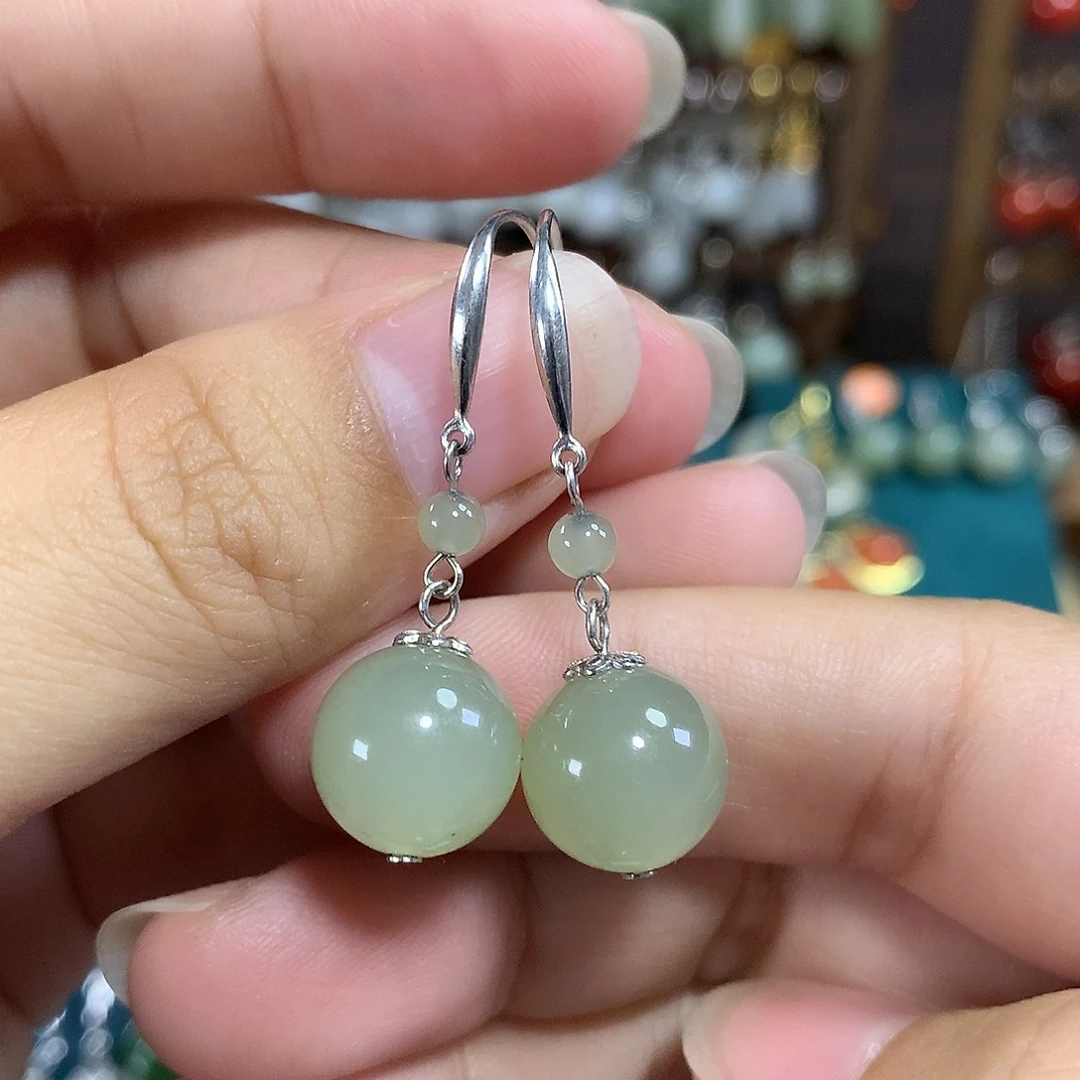 银S925镶嵌和田玉耳饰卡12左右