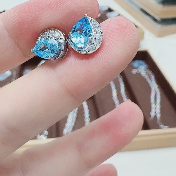 银S925镶嵌戒指托帕石耳钉