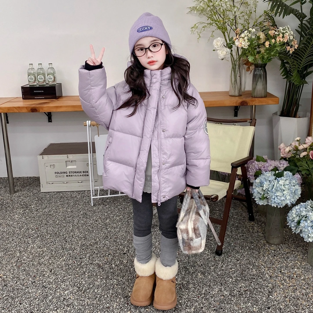 女童羽绒服冬季2025新款儿童白鸭绒连帽防水外套女孩高端短款冬装
