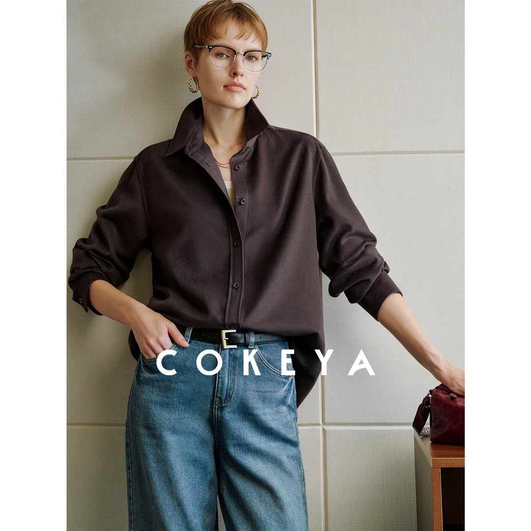 COKEYA/胶囊衣橱~精纺绵羊毛经典翻领直身内搭外穿休闲感衬衣女秋
