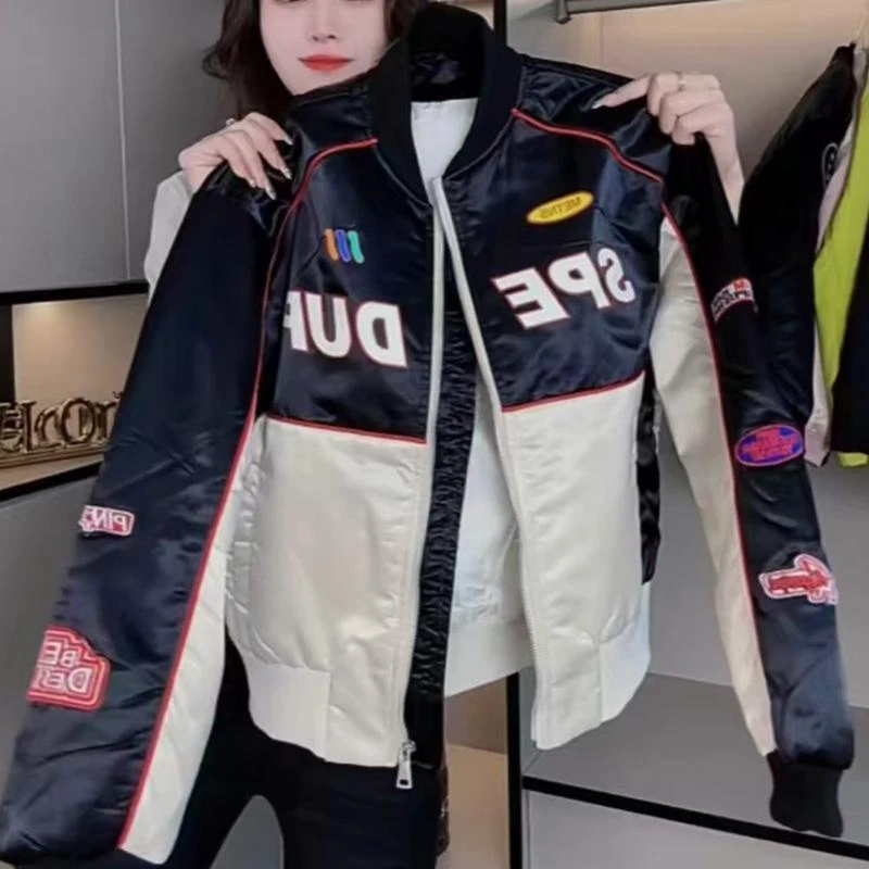设计感夹克春秋季新款短款立领刺绣字母设计师款机车棒球服女潮