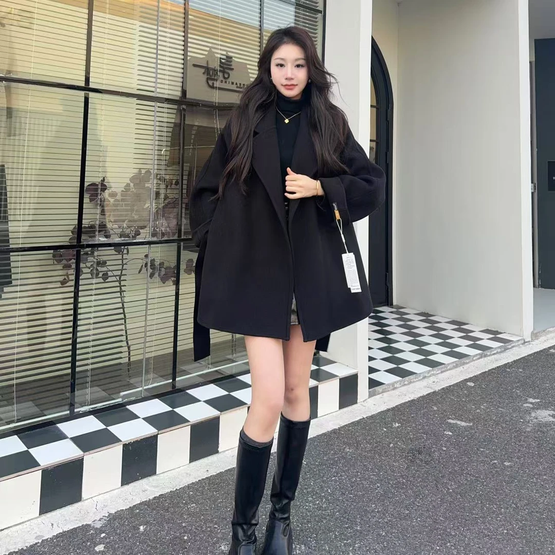 春秋新款短款双面绒大衣女韩版小个子显高毛呢外套时尚百搭气质