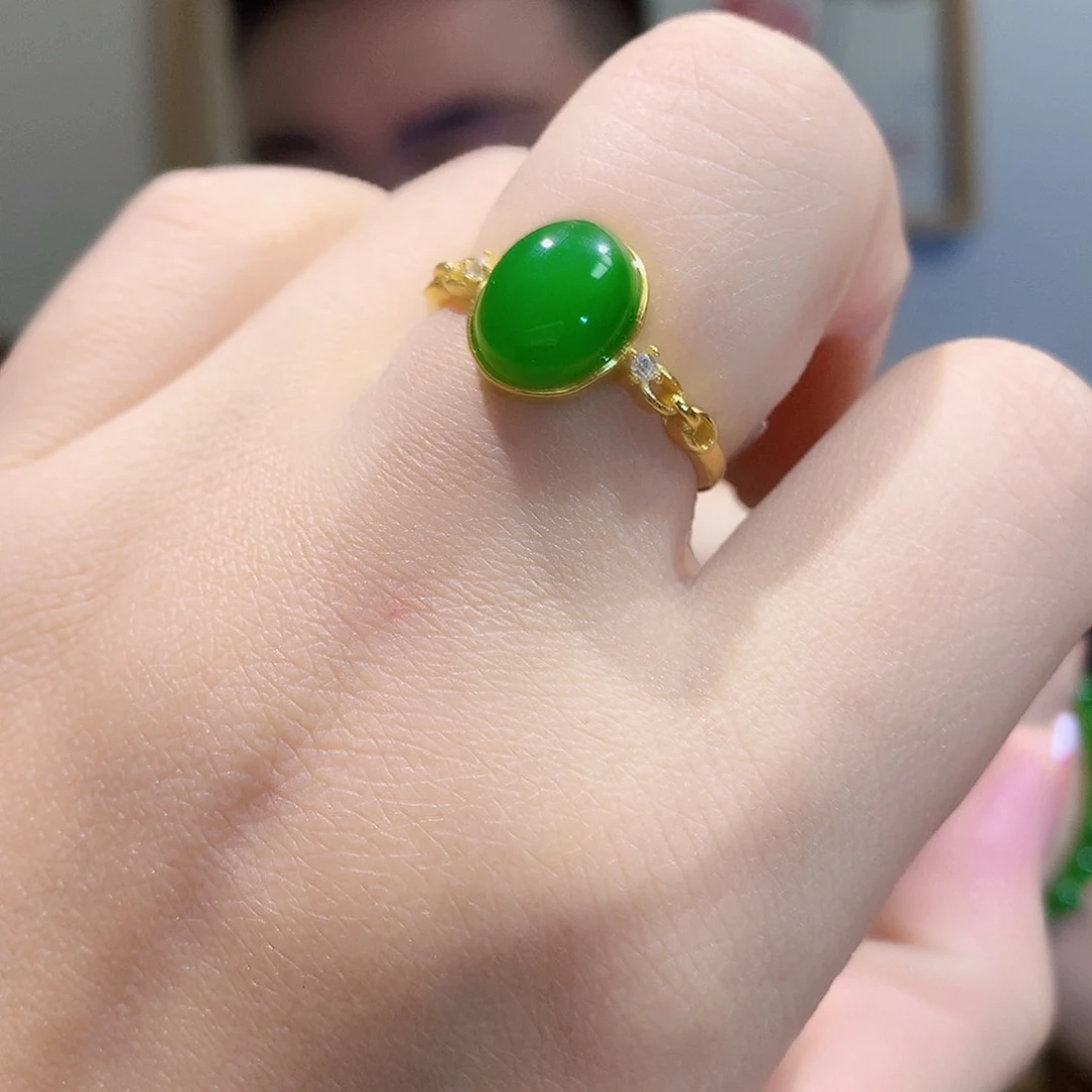 和田玉（碧玉）戒指银S925镀金镶嵌