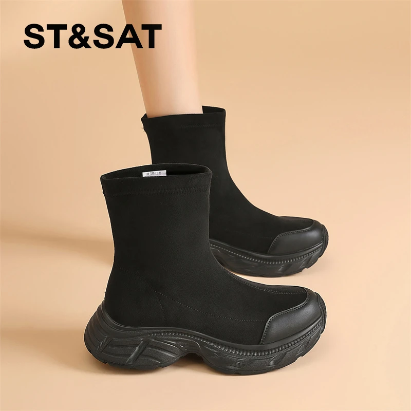 星期六厚底英伦风马丁靴女款2025超火秋季新款高跟小短靴瘦瘦靴子