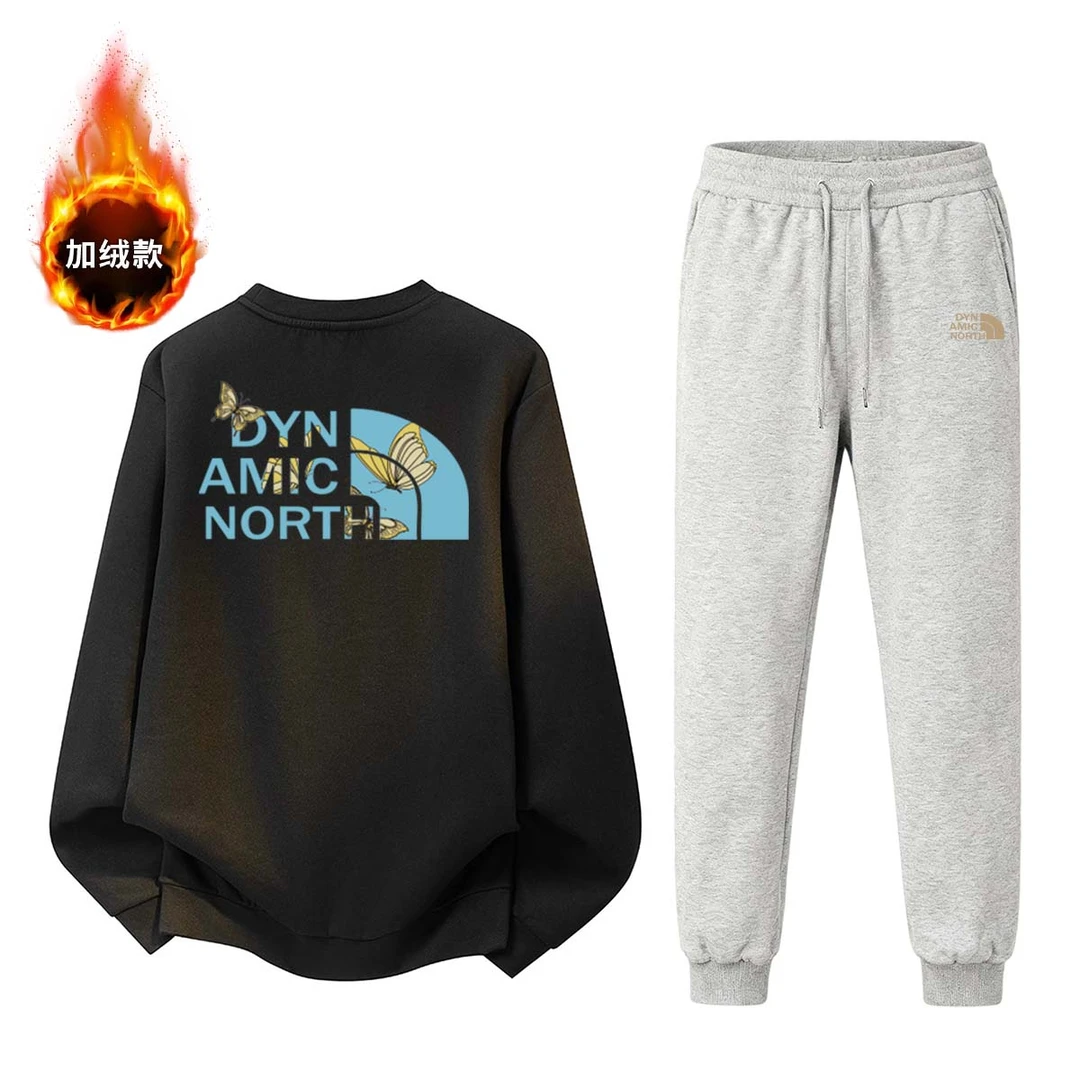 动感北面加绒保暖休闲卫衣秋冬新款圆领长袖潮流套头上衣情侣同款