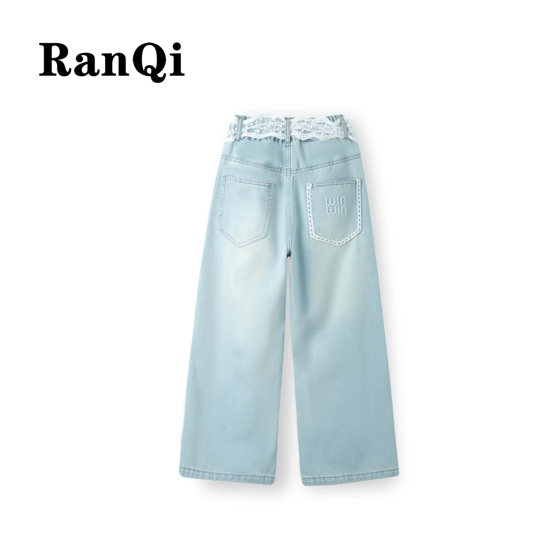女童牛仔裤夏款2025夏季新款字母刺绣百搭款中大童休闲直筒裤Y401