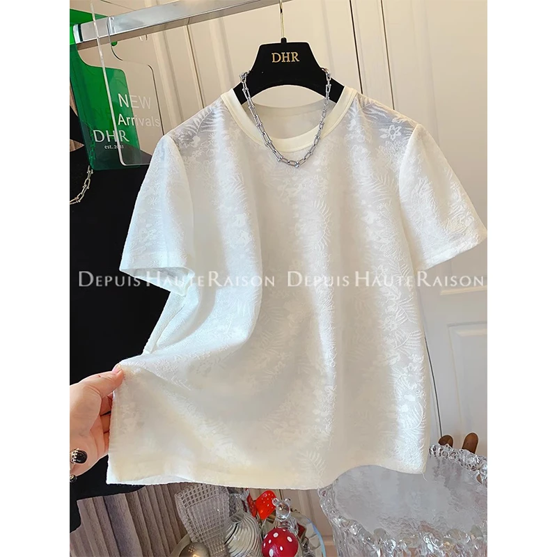 超大码300斤设计感超好看水溶花短袖t恤男女夏季2025新款内搭上衣