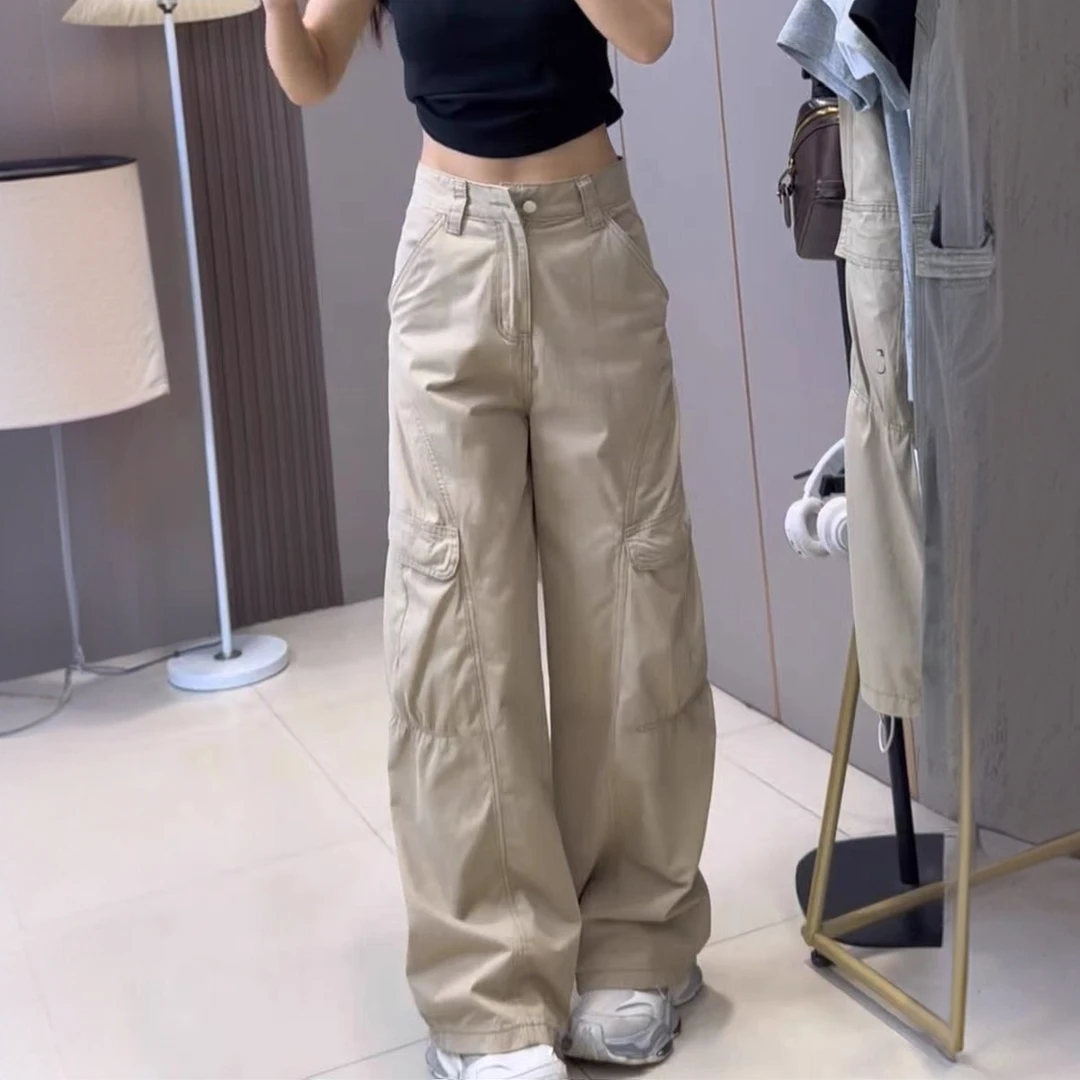 美式时尚工装阔腿牛仔裤女秋季新款大码胖mm高腰宽松显瘦直筒裤潮