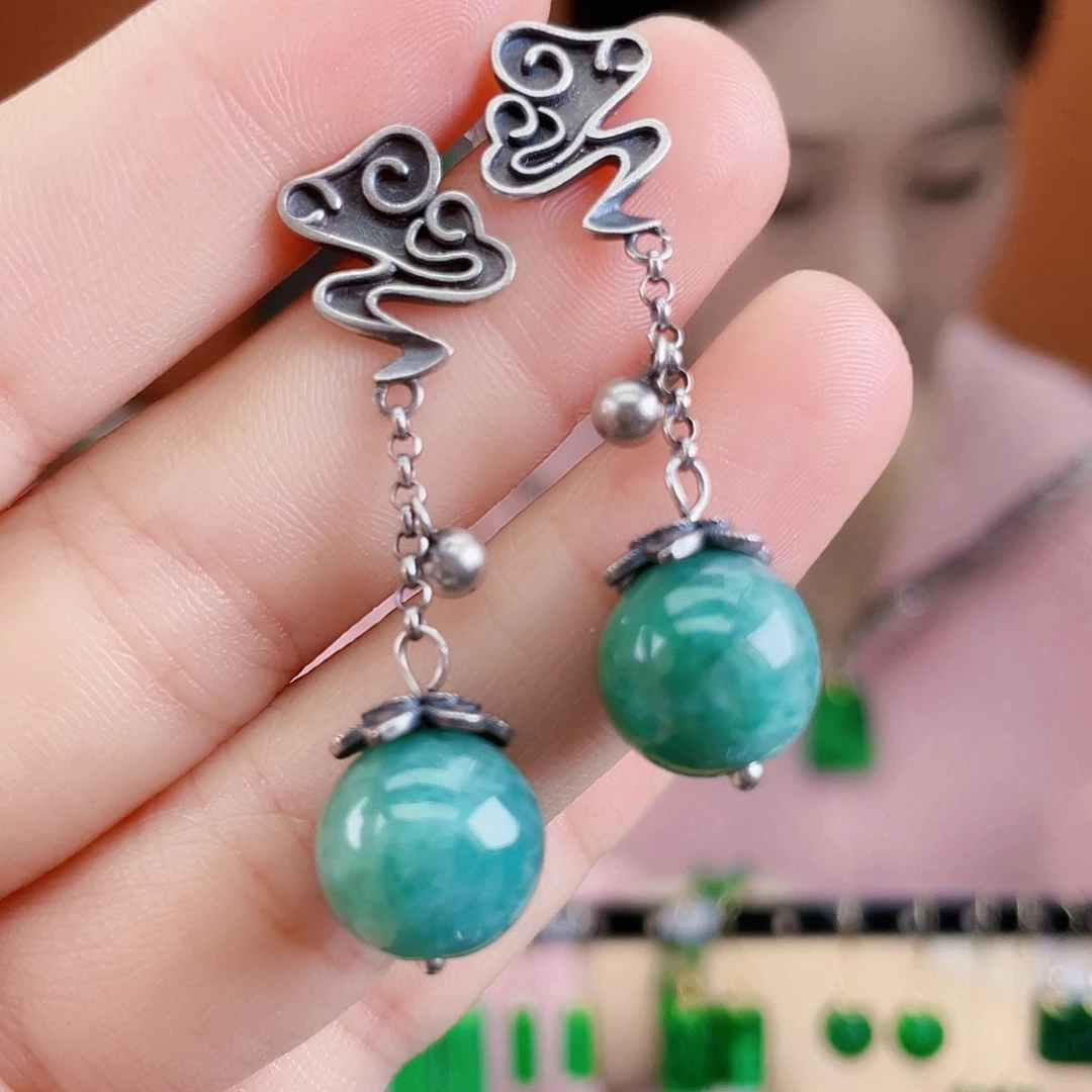 翡翠银S925镶嵌耳饰