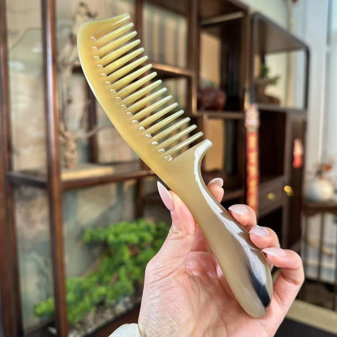 22公分精品宽齿牦牛角梳加厚家用窈窕不卡发挂发防静电粗齿按摩
