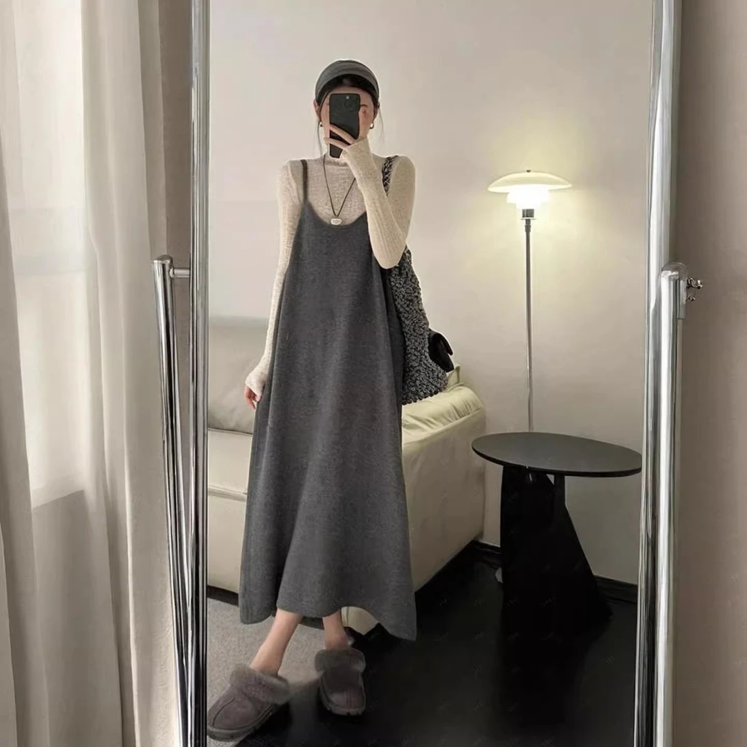 韩系休闲风穿搭小众高级感时尚百搭慵懒软糯针织吊带背心裙子女