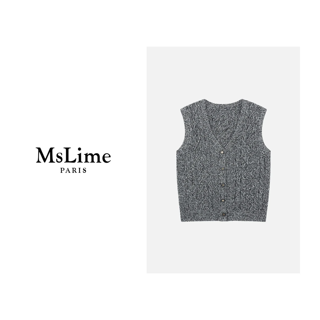 王嬛嬛MsLime25年新款 100%绵羊毛时尚休闲气质百搭马甲 HC2C2704