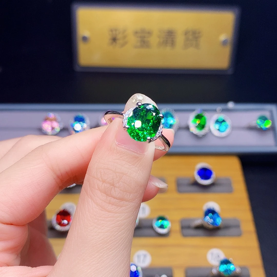 戒指银S925镶嵌绿色碧玺