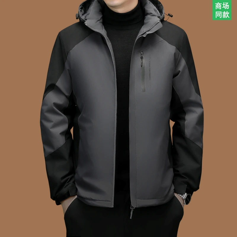 2025高级感男士冲锋衣时尚休闲夹克可脱卸帽户外防风加厚保暖外套