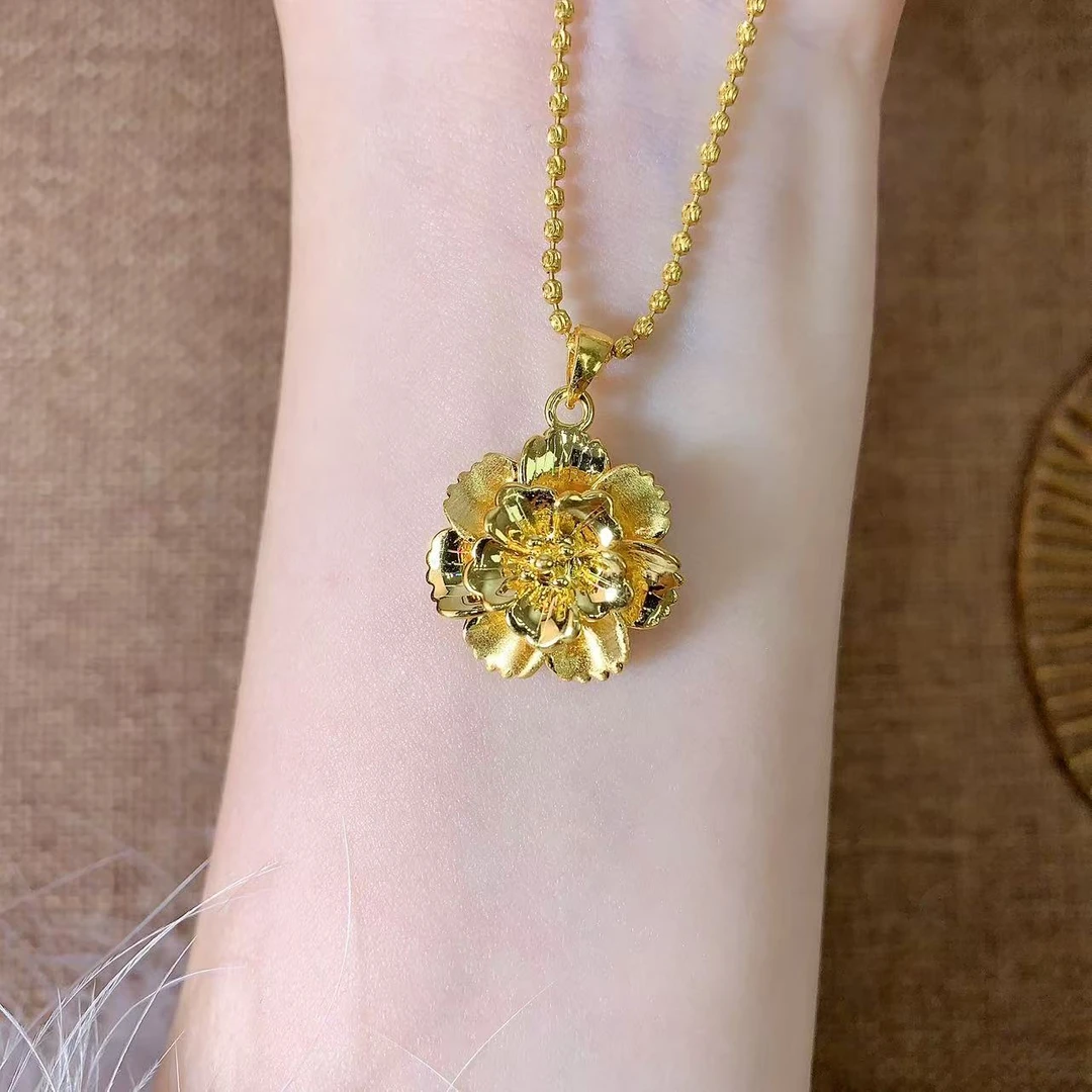 【伟新源】足金999 硬金工艺 牡丹吊坠1.48克（不含绳）