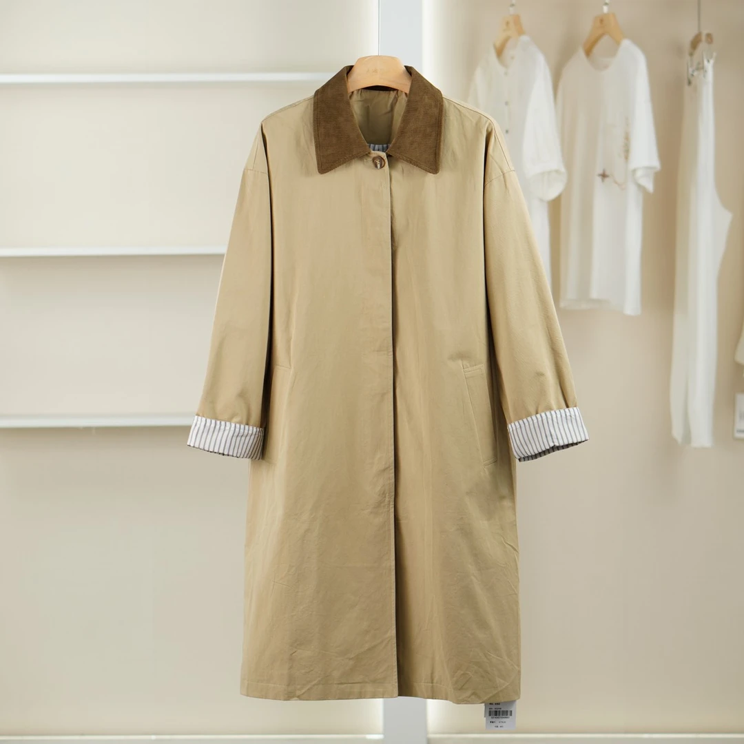 麦迪尚品【夕Y】50909390 含棉长款宽松风衣春秋女装品牌折扣