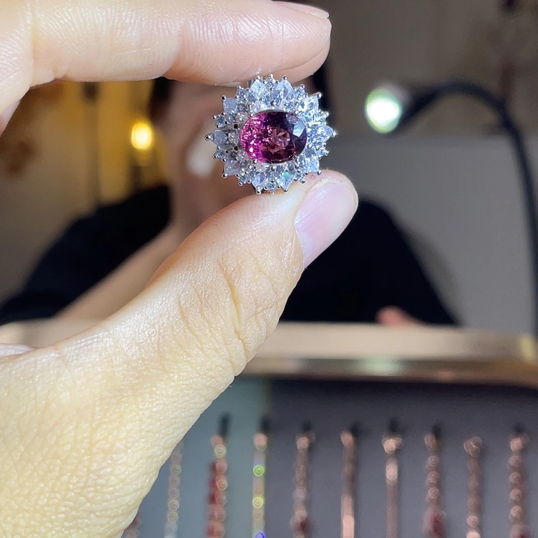 戒指银S925镶嵌碧玺