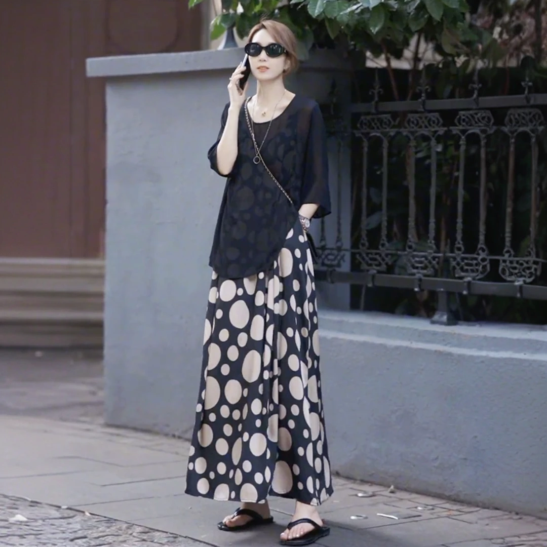 套装连衣裙女2025春夏季新款高级感宽松遮肚长款过膝吊带裙两件套