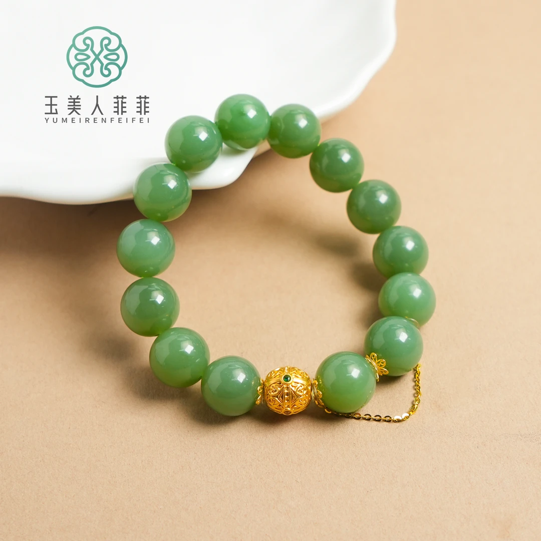 石惑珠宝*和田碧玉单圈圆珠约13mm-多样性发一