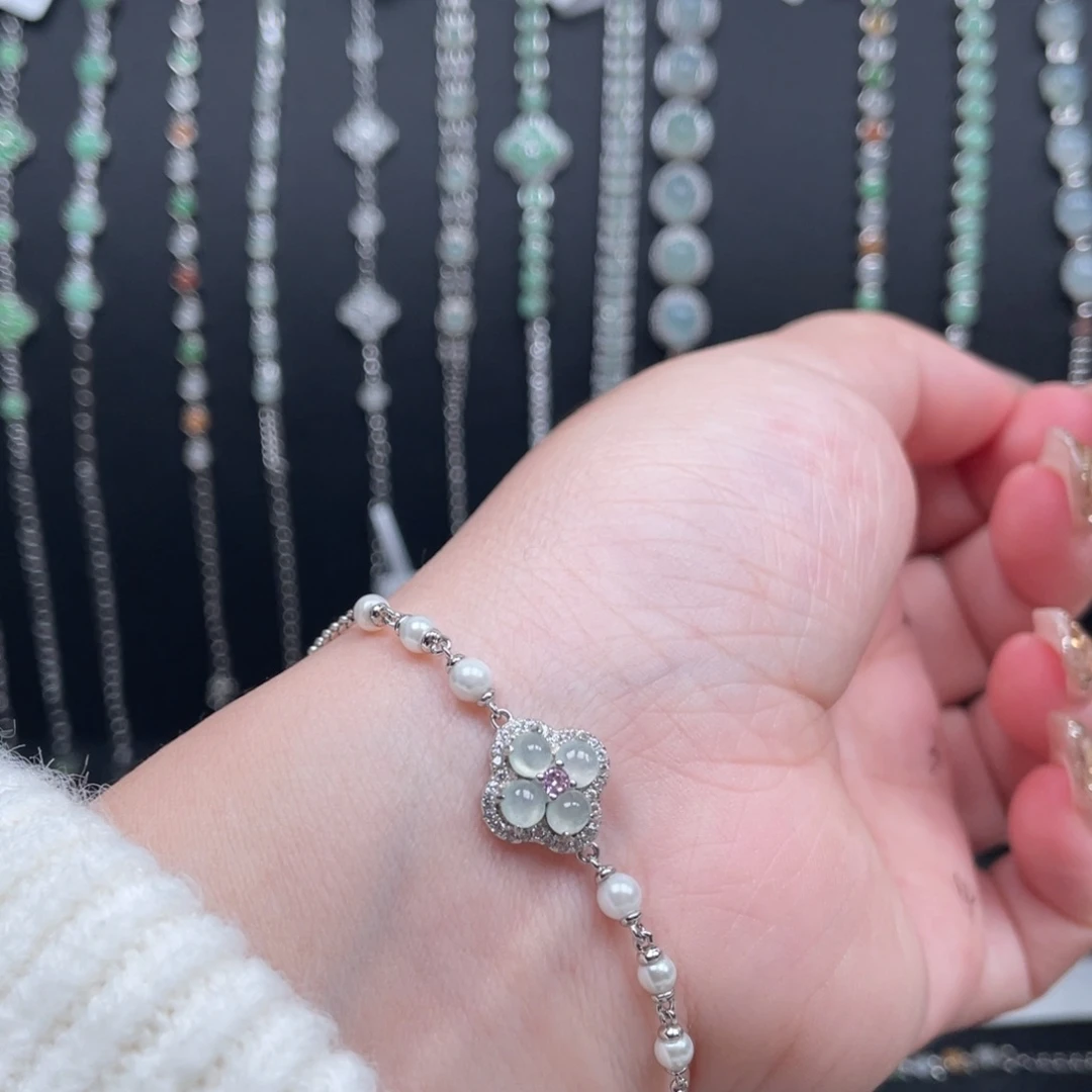 翡翠戒指银S925镶嵌手链