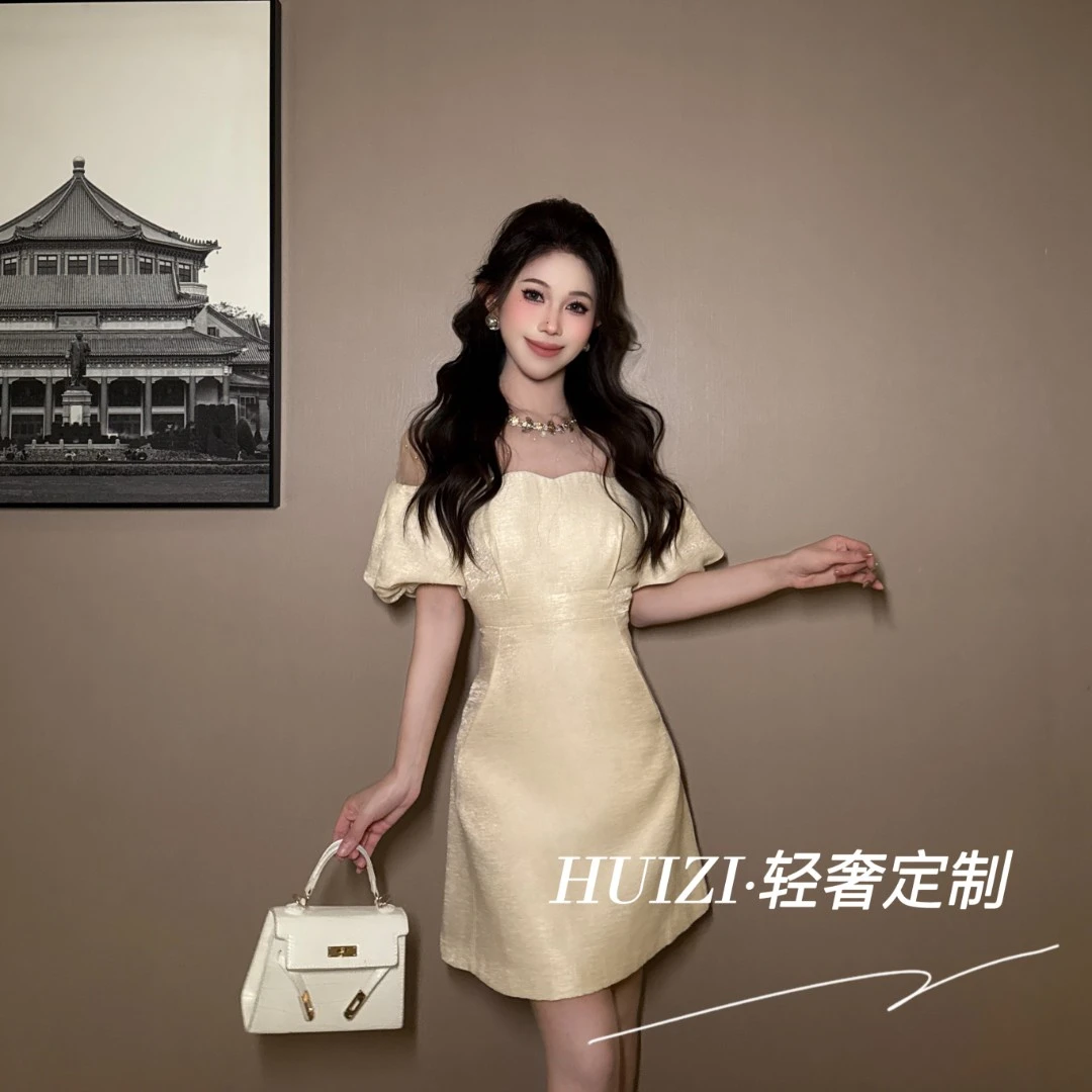 【惠子定制】气质法式轻奢优雅泡泡袖名媛时尚收腰连衣裙21285