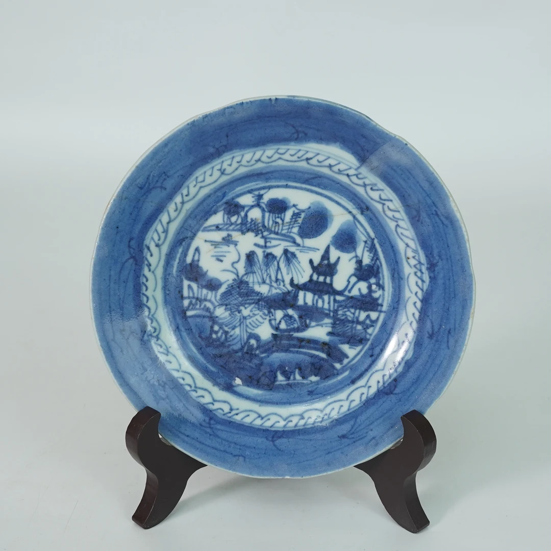 LABC251109050【十竹斋】清乾隆江西十景青花赏盘