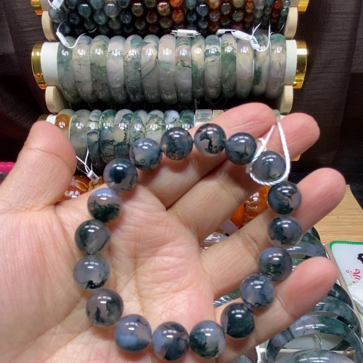 手镯玛瑙/玉髓未镶嵌冰绿草手串卡12mm