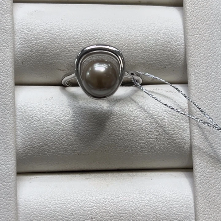 银S925镶嵌海水珍珠戒圈8-9mm 139号