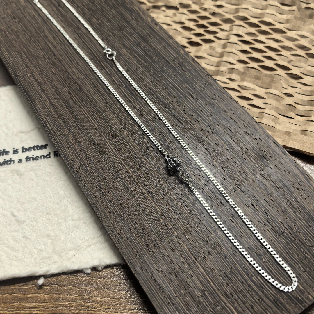 链子925银 百搭重工古巴环环相扣项链立体-做旧皇冠0300