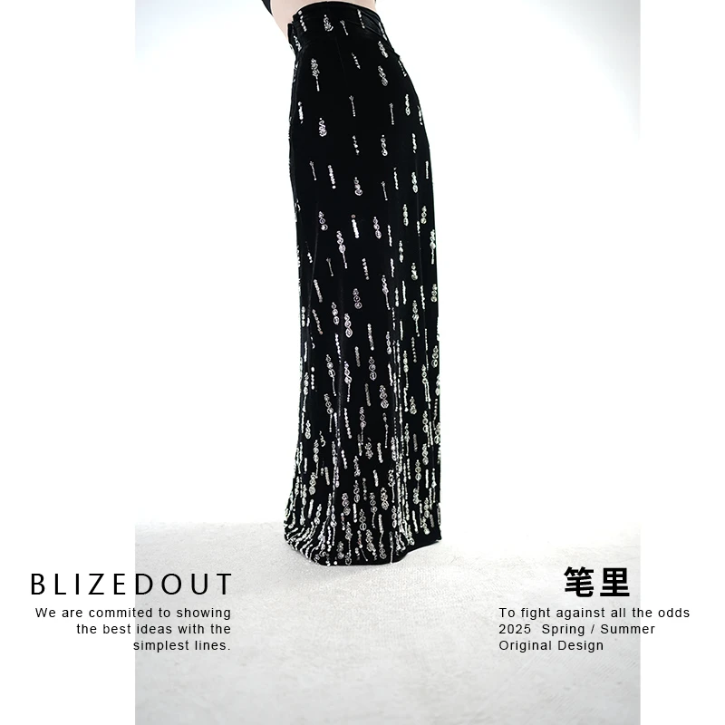 笔里【BLIZEDOUT】原创设计5091304黑色立体绣花刺绣高腰复古半身裙