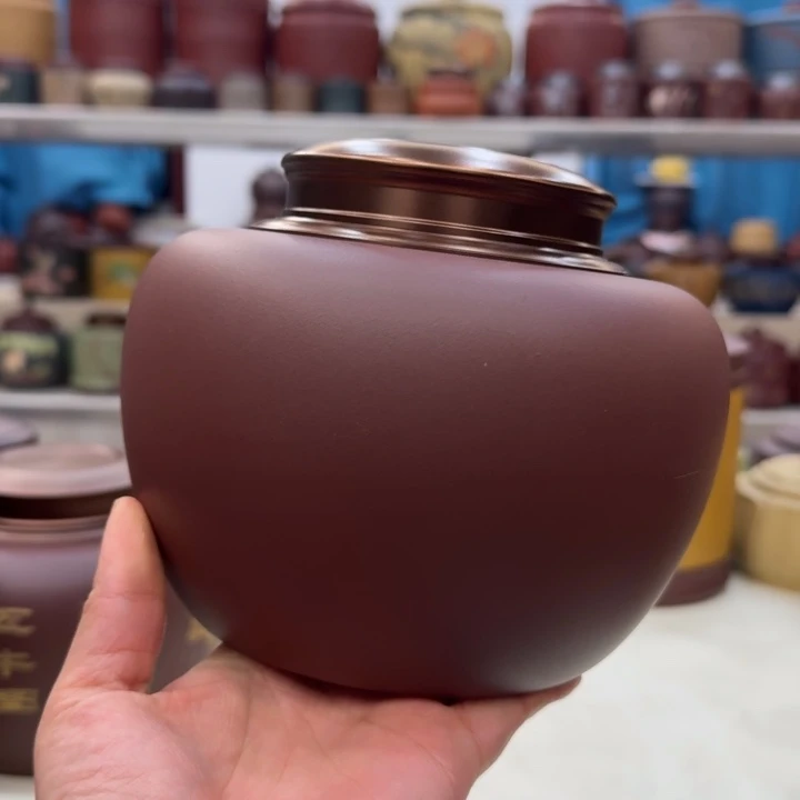 紫砂茶叶罐苹果光素锡罐送小直